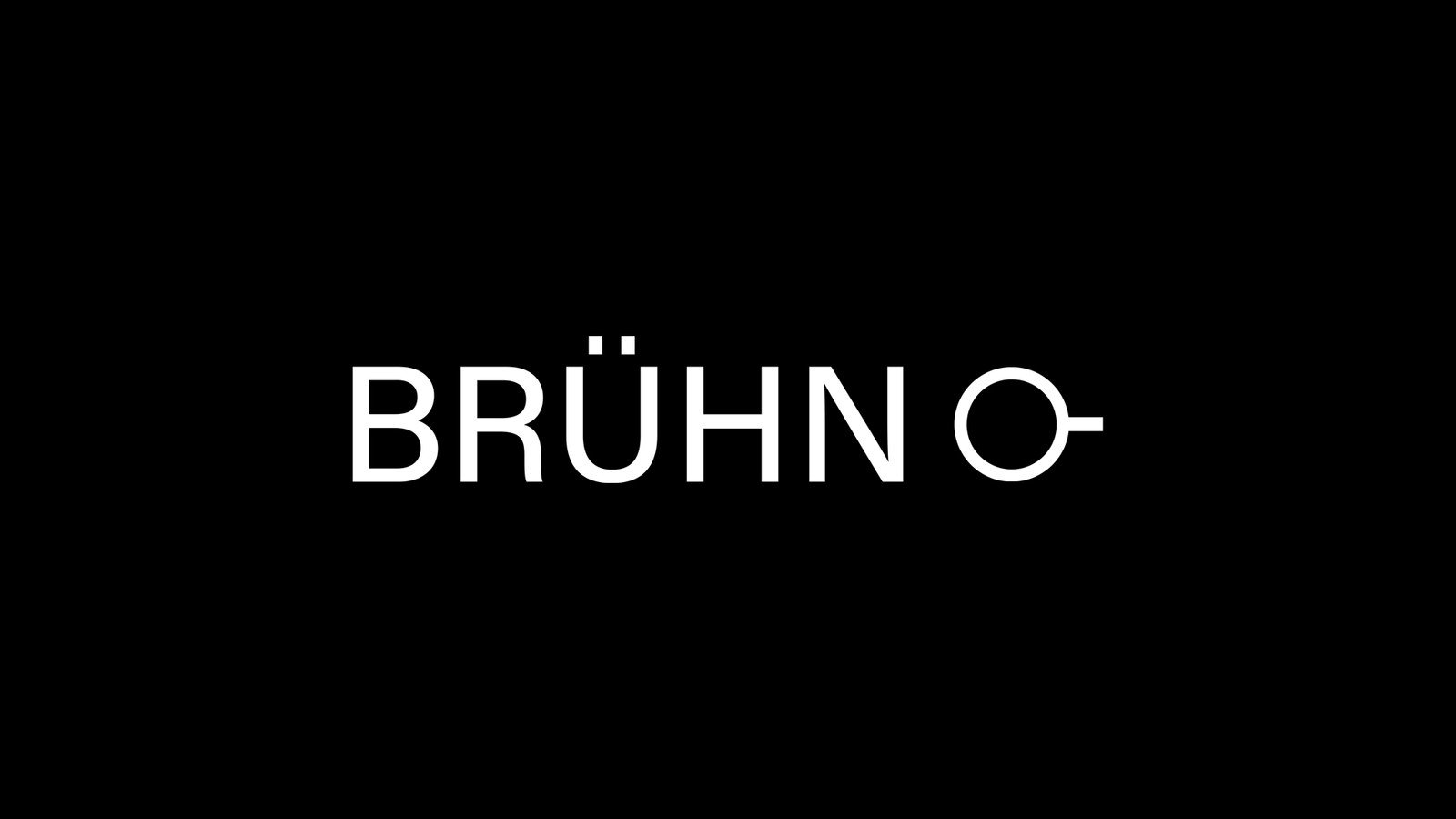 Brühn Wortmarke mit Kaffeetropfen-Icon, weiß auf Schwarz