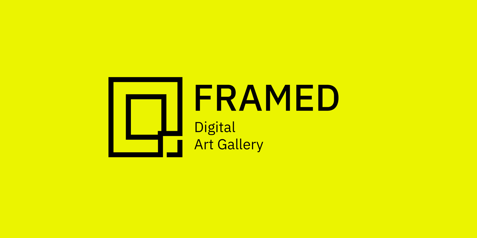 Wortmarke FRAMED Digital Art Gallery, schwarz auf Gelb