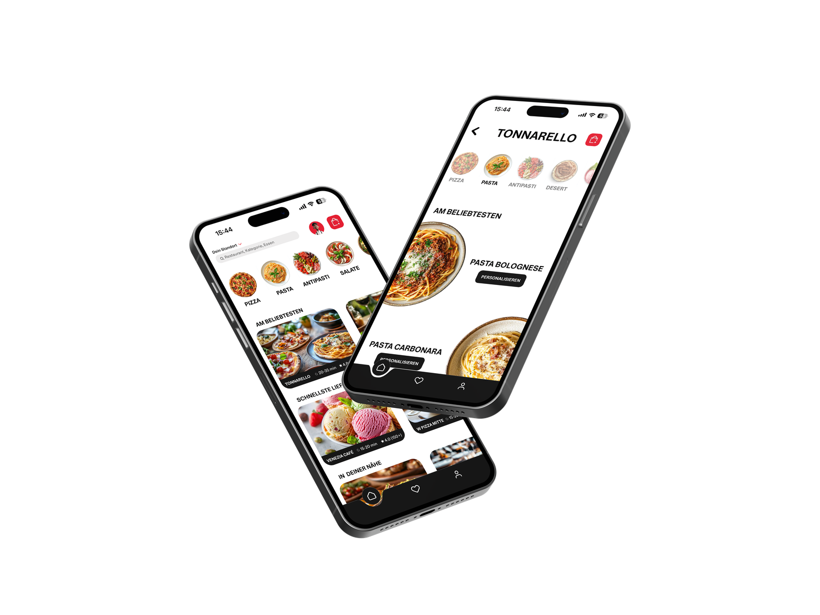 Mangio A Casa Bestell-App auf zwei Smartphones